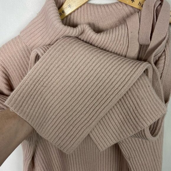 AllSaints Sura Tie Neck Wool Sweater Jumper Pink Size XS Shoulder Cutout Neutral - Picture 6 of 14